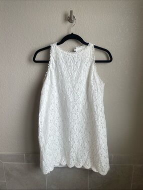 monteau white lace dress 30015 B1LCD Sleeveless Cream Scalloped Lace Dress by Monteau Los Angeles Sz L